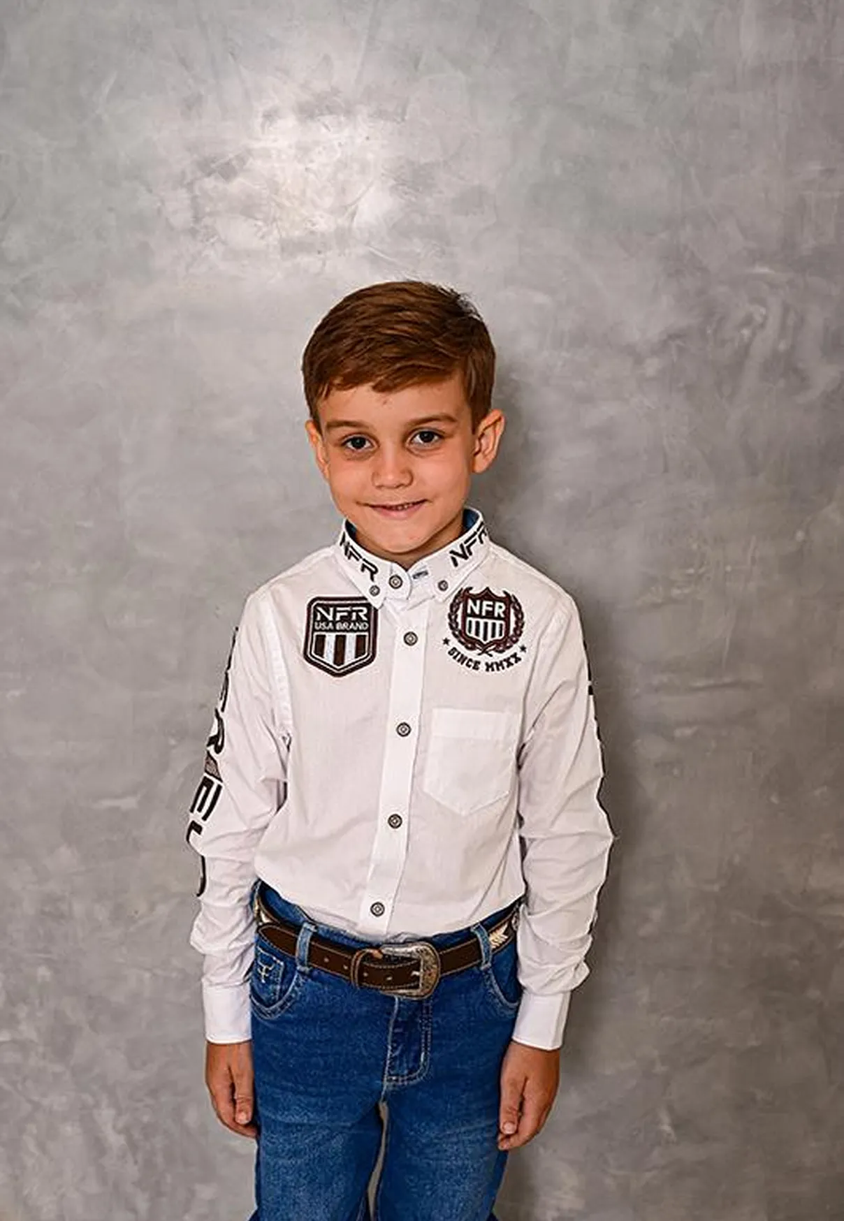 Camisa Infantil NFR Rodeo Manga Longa Branca