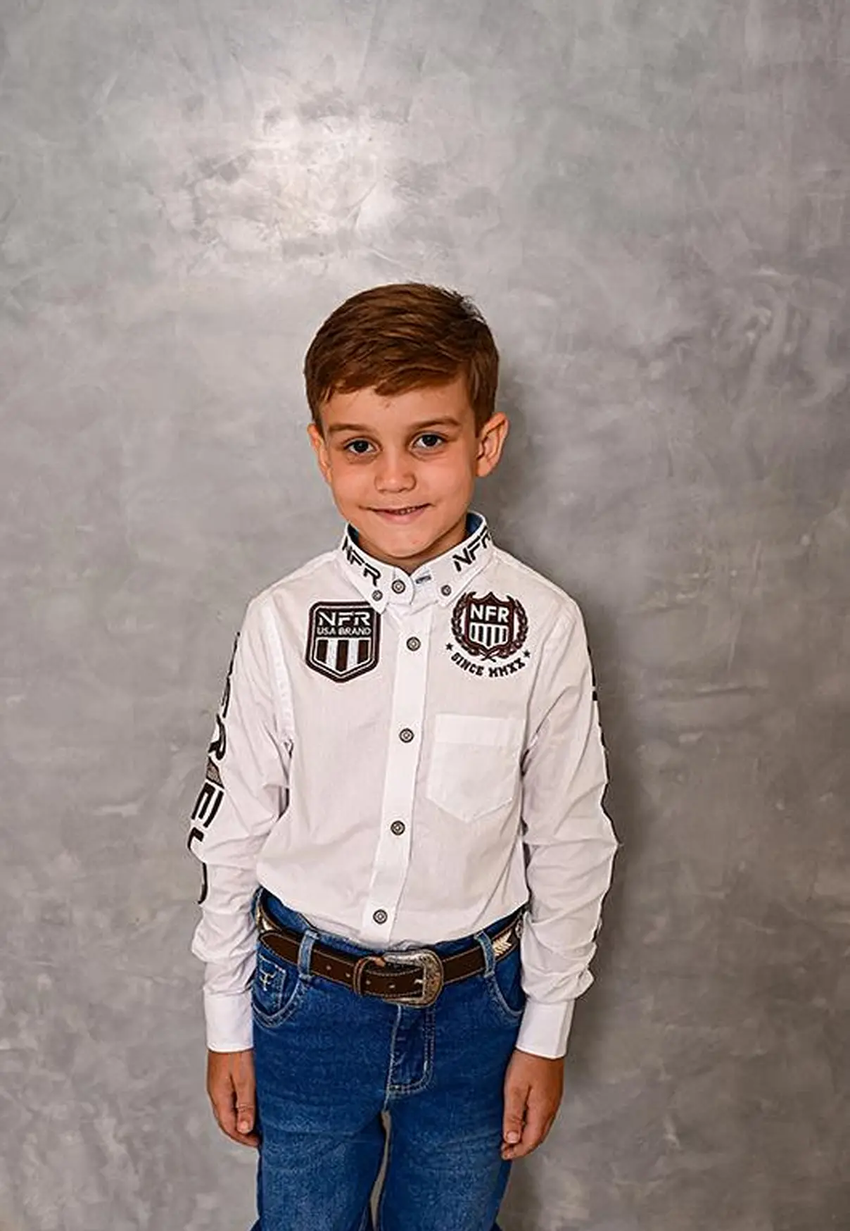 Camisa Infantil NFR Rodeo Manga Longa Branca