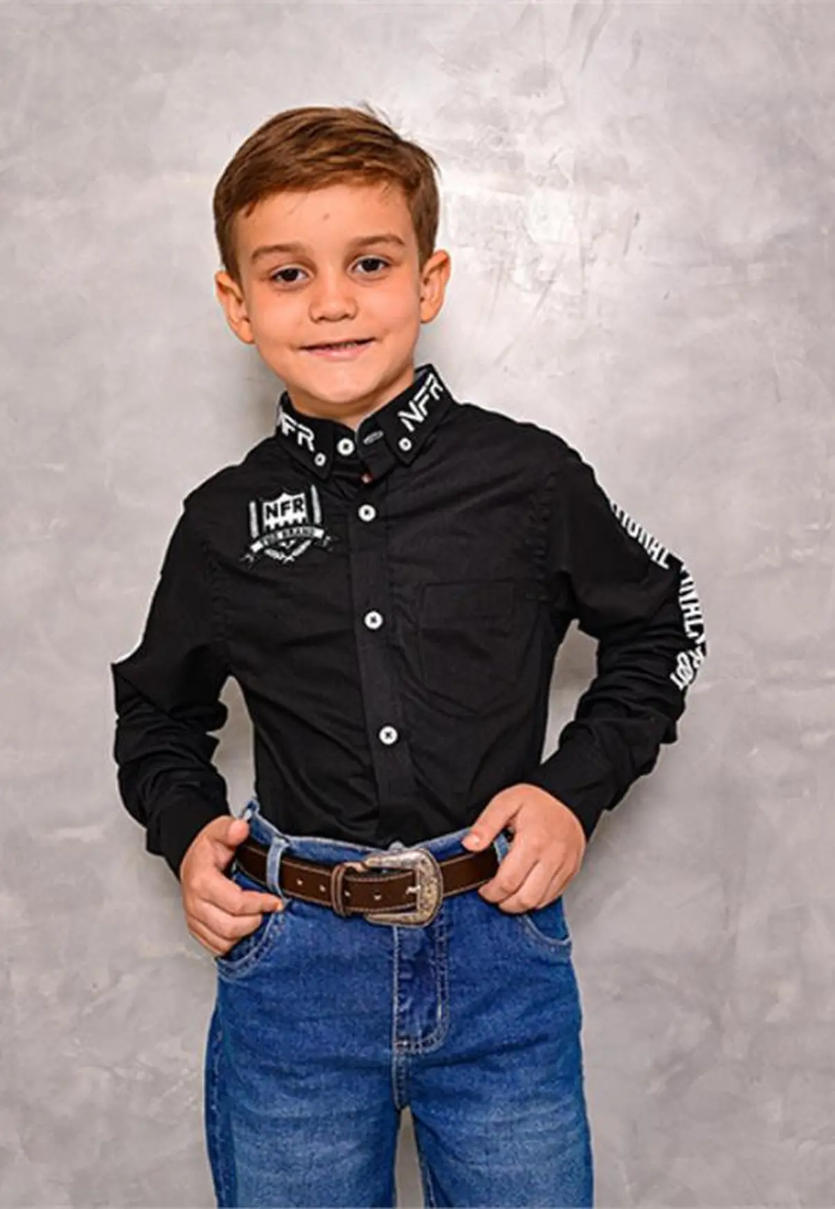 Camisa Infantil NFR Western Manga Longa Preta