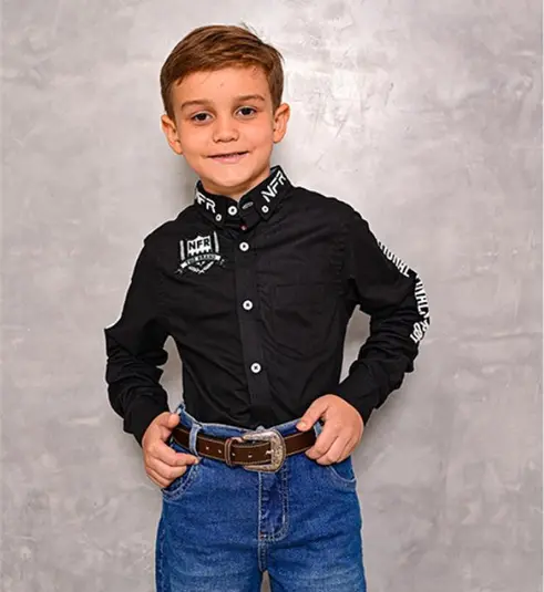 Camisa Infantil NFR Western Manga Longa Preta