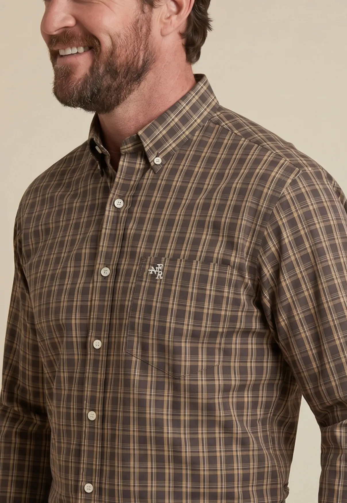 Camisa Masculina Manga Longa NFR Xadrez Marrom