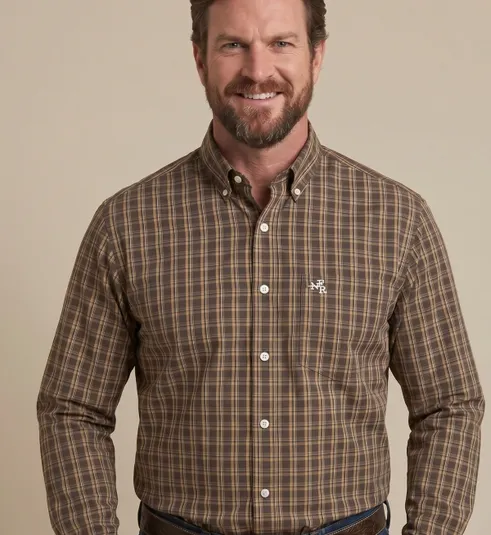 Camisa Masculina Manga Longa NFR Xadrez Marrom
