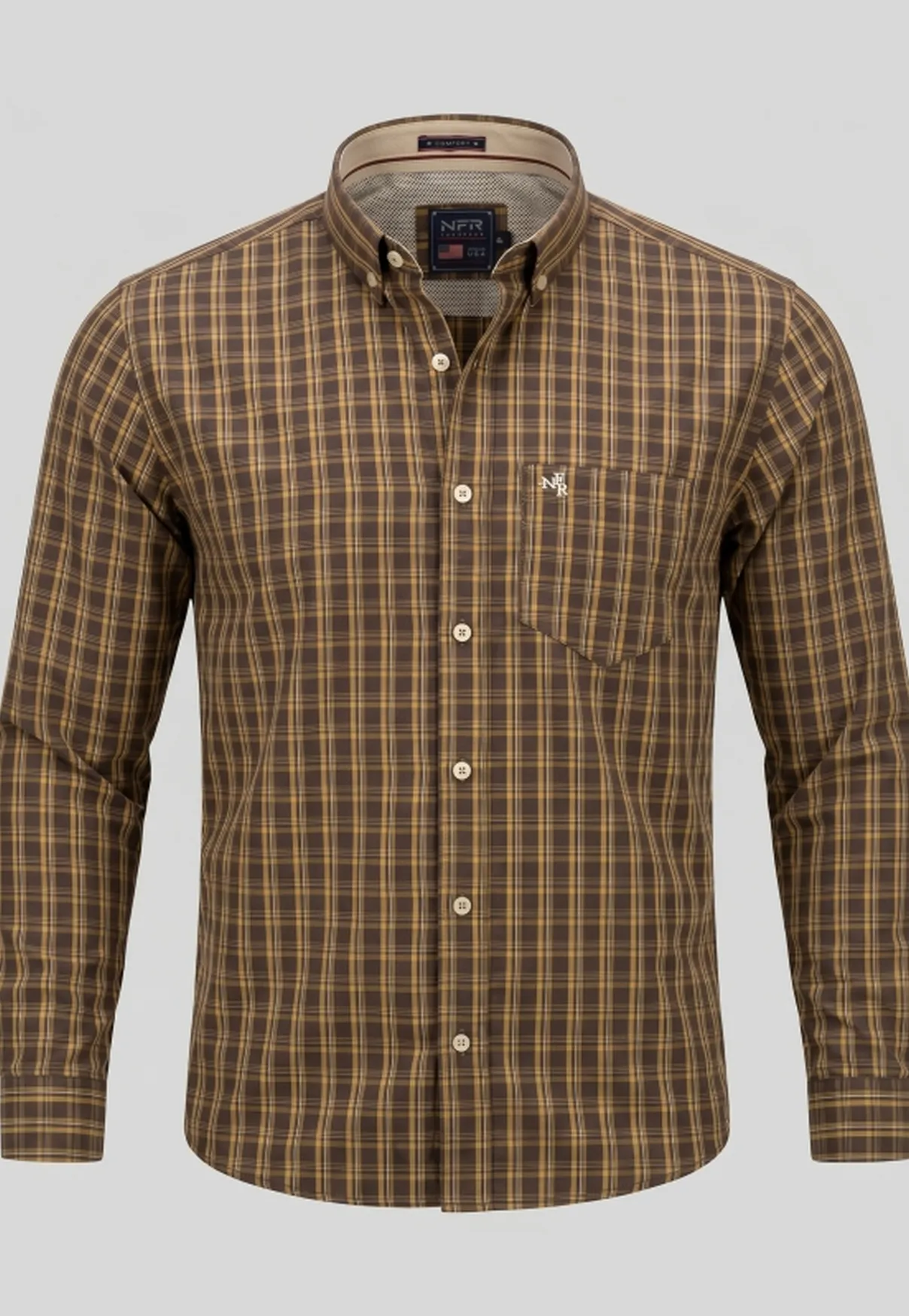 Camisa Masculina Manga Longa NFR Xadrez Marrom