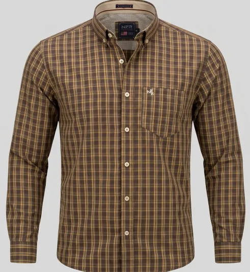 Camisa Masculina Manga Longa NFR Xadrez Marrom