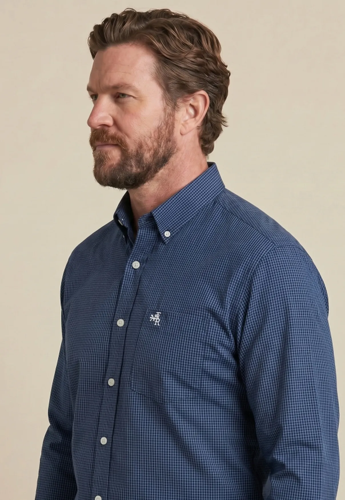 Camisa Masculina Manga Longa NFR Micro Xadrez Azul Marinho