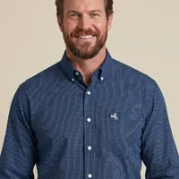 Camisa Masculina Manga Longa NFR Micro Xadrez Azul Marinho - imagem 1