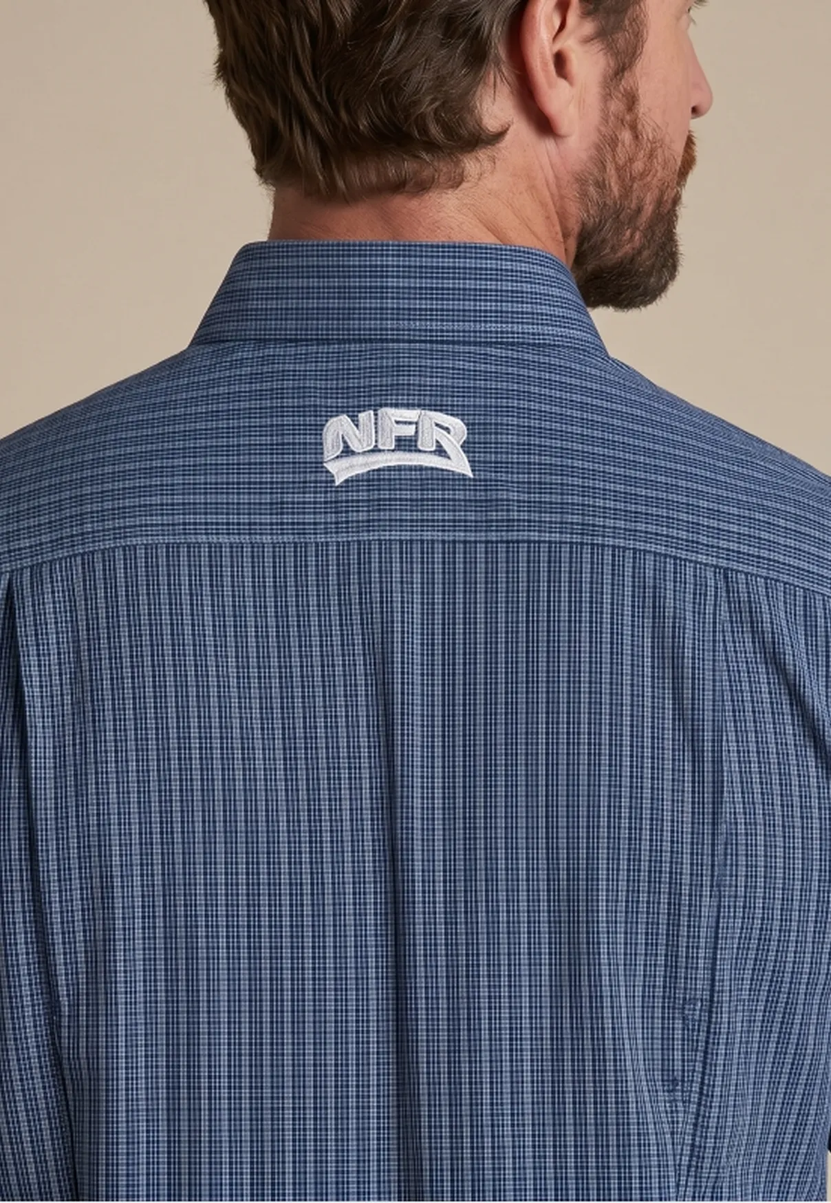 Camisa Masculina Manga Longa NFR Micro Xadrez Azul Marinho