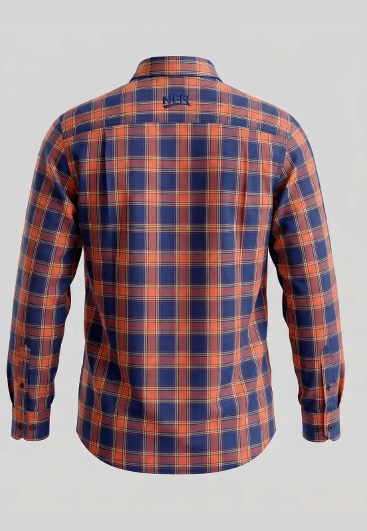 Camisa Masculina Manga Longa NFR Xadrez Azul e Laranja