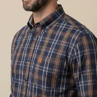 Camisa Masculina Manga Longa NFR Xadrez Azul Marinho e Caramelo - imagem 3