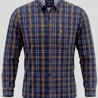 Camisa Masculina Manga Longa NFR Xadrez Azul Marinho e Caramelo - imagem 2