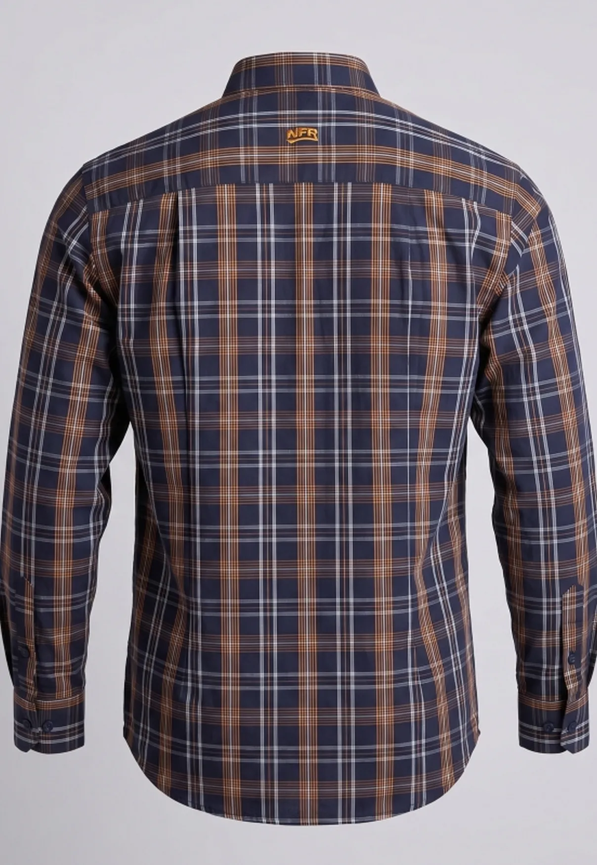Camisa Masculina Manga Longa NFR Xadrez Azul Marinho e Caramelo