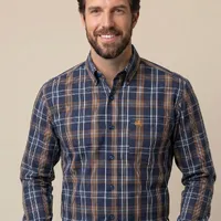 Camisa Masculina Manga Longa NFR Xadrez Azul Marinho e Caramelo - imagem 1