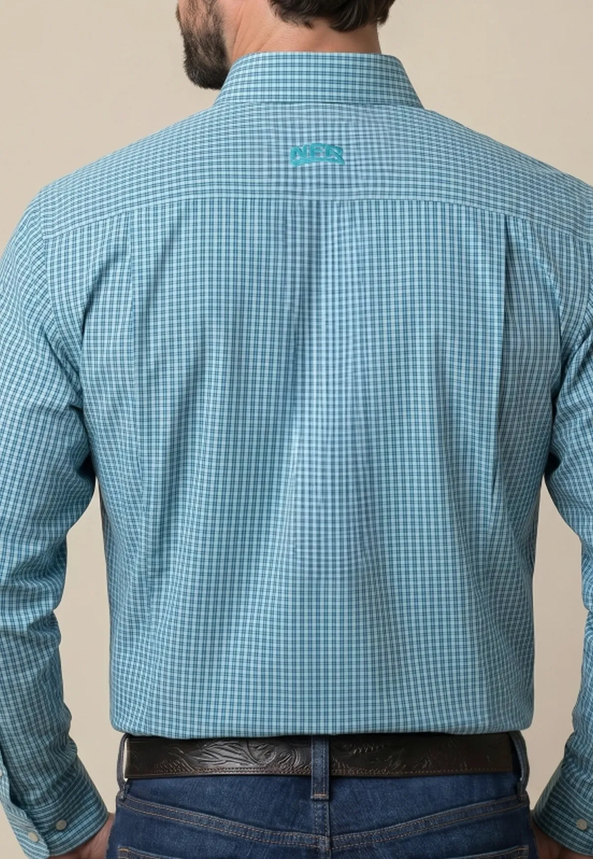 Camisa Masculina Manga Longa NFR Xadrez Turquesa