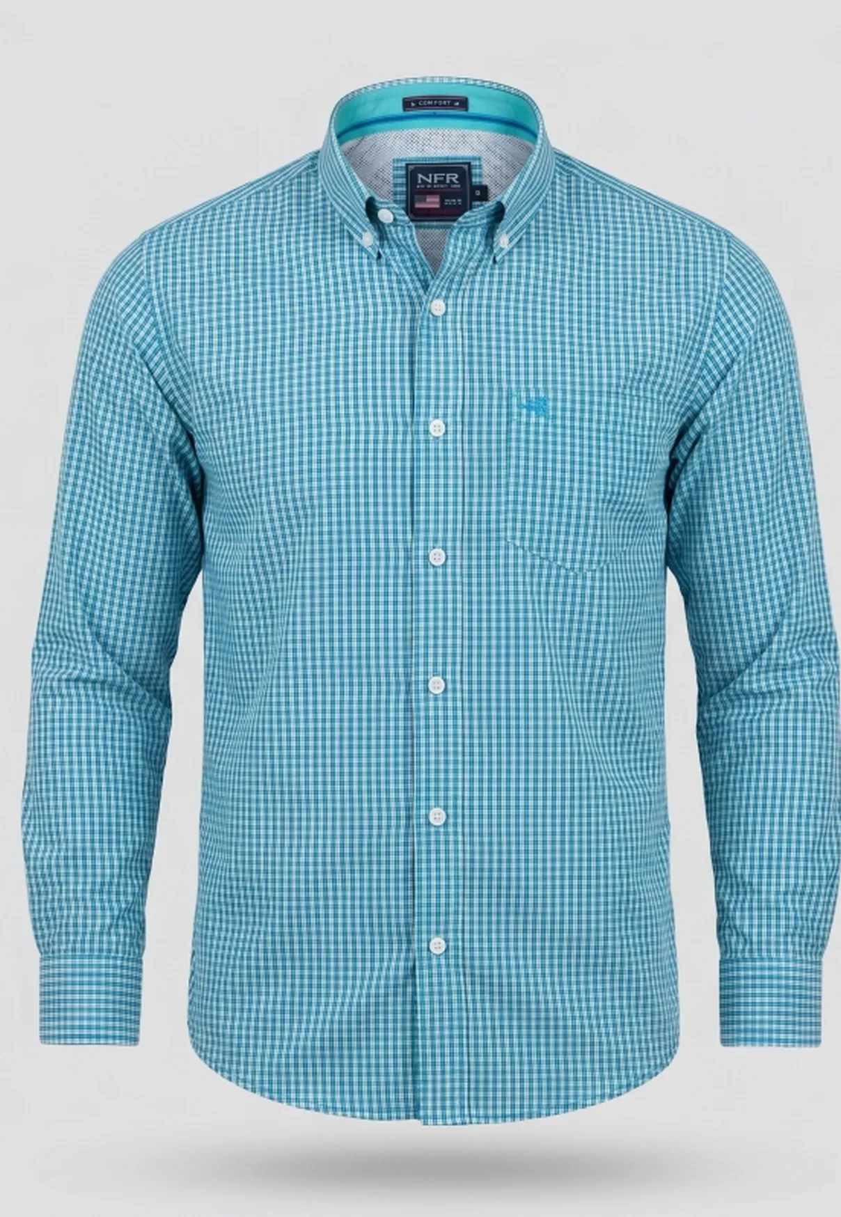 Camisa Masculina Manga Longa NFR Xadrez Turquesa
