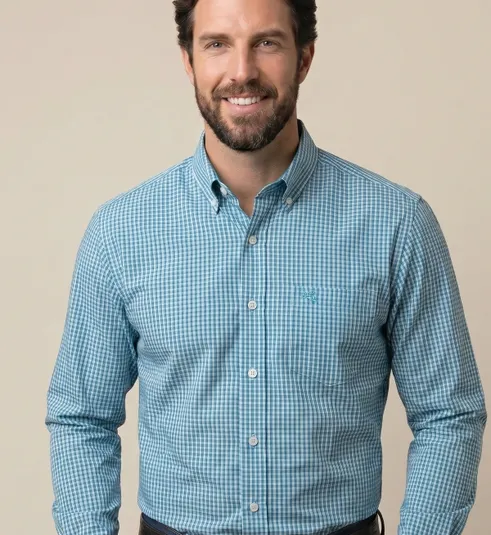 Camisa Masculina Manga Longa NFR Xadrez Turquesa