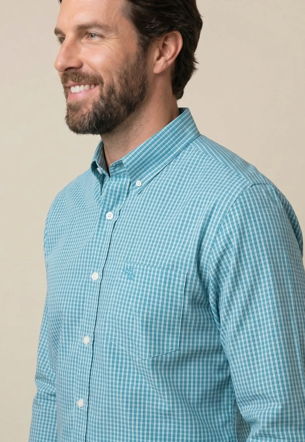 Camisa Masculina Manga Longa NFR Xadrez Turquesa