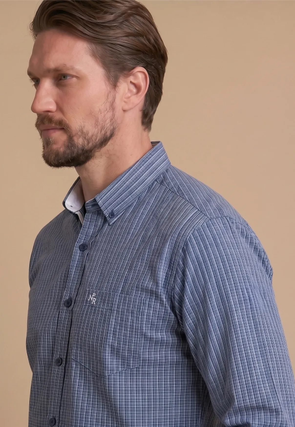 Camisa Masculina Manga Longa NFR Xadrez Azul Royal