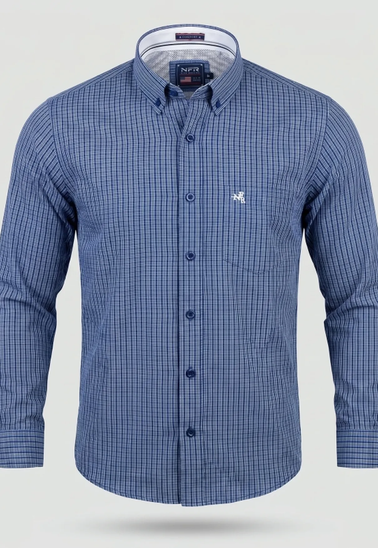 Camisa Masculina Manga Longa NFR Xadrez Azul Royal