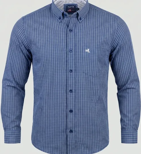 Camisa Masculina Manga Longa NFR Xadrez Azul Royal