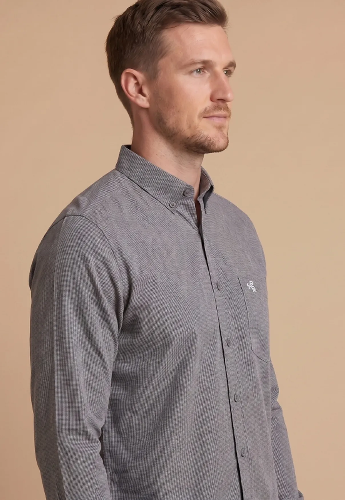 Camisa Masculina Manga Longa NFR Micro Xadrez Cinza