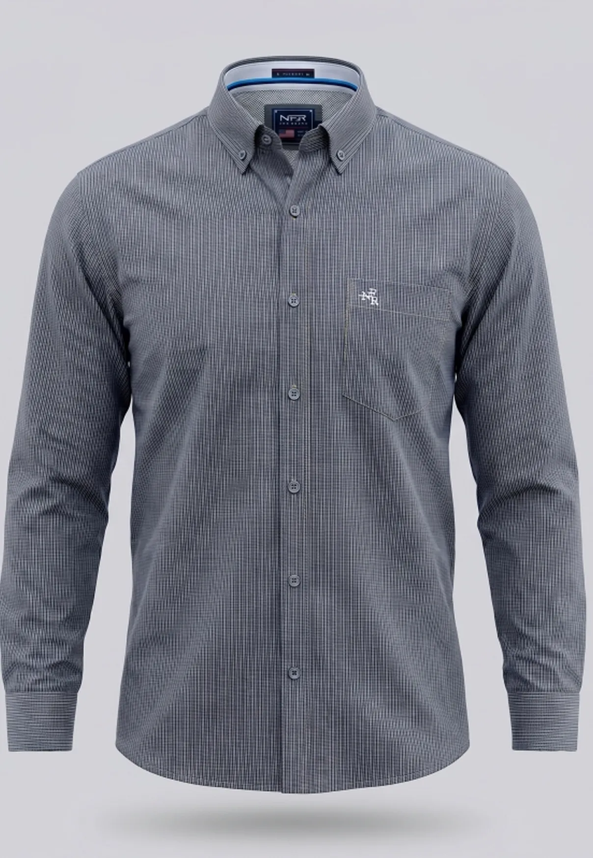 Camisa Masculina Manga Longa NFR Micro Xadrez Cinza
