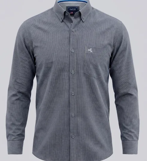 Camisa Masculina Manga Longa NFR Micro Xadrez Cinza