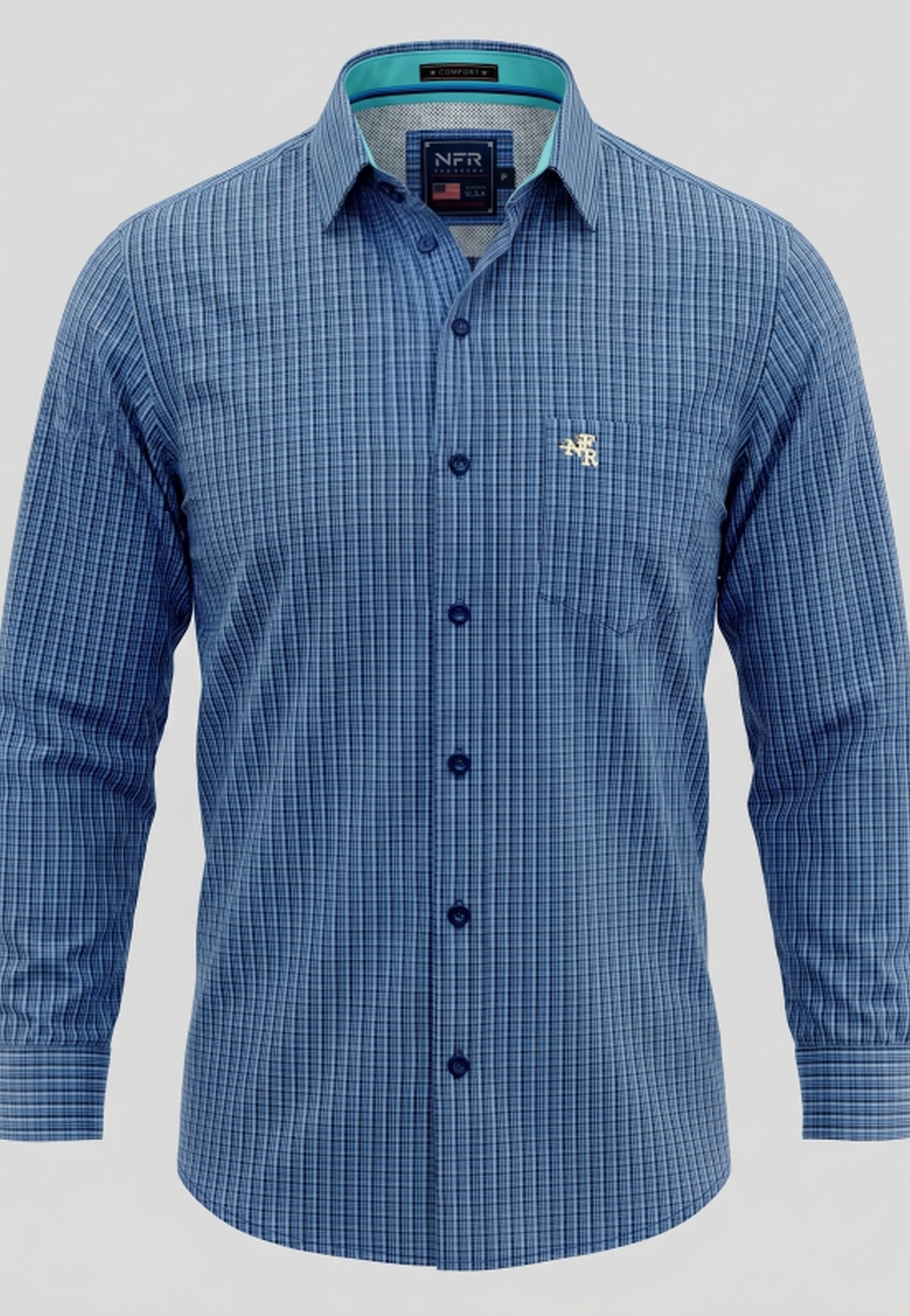 Camisa Masculina Manga Longa NFR Xadrez Azul