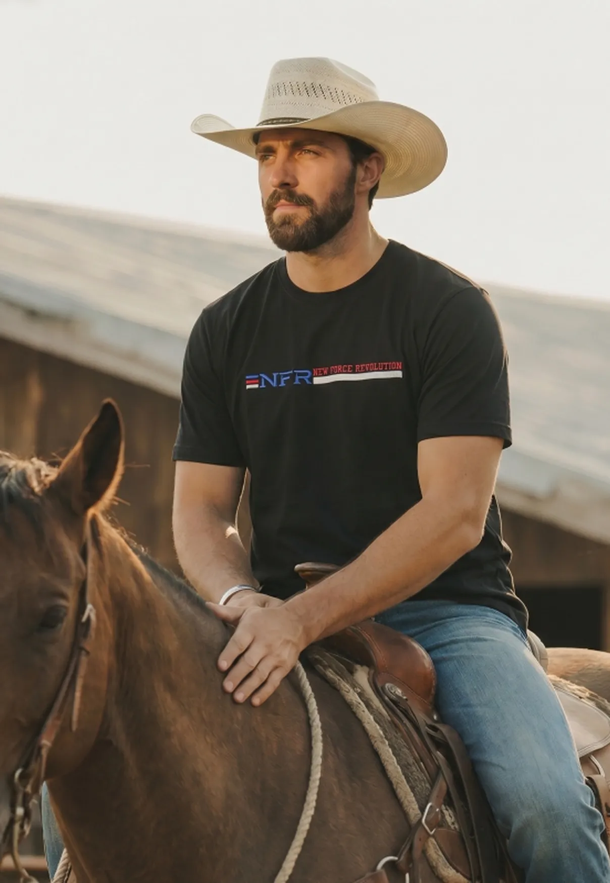 Camiseta Masculina NFR New Force Revolution Bordada – Preta