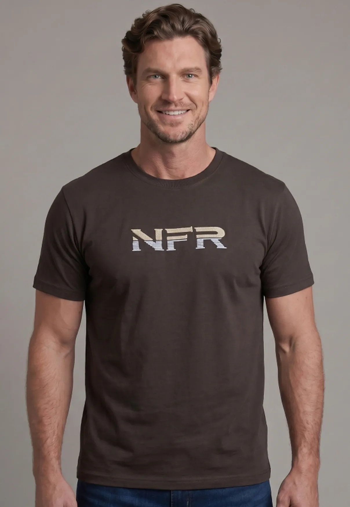 Camiseta Masculina NFR Logo Bordado – Café