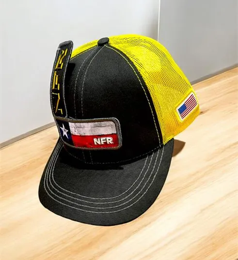 Boné Trucker NFR Texas Flag – Preto e Amarelo Neon