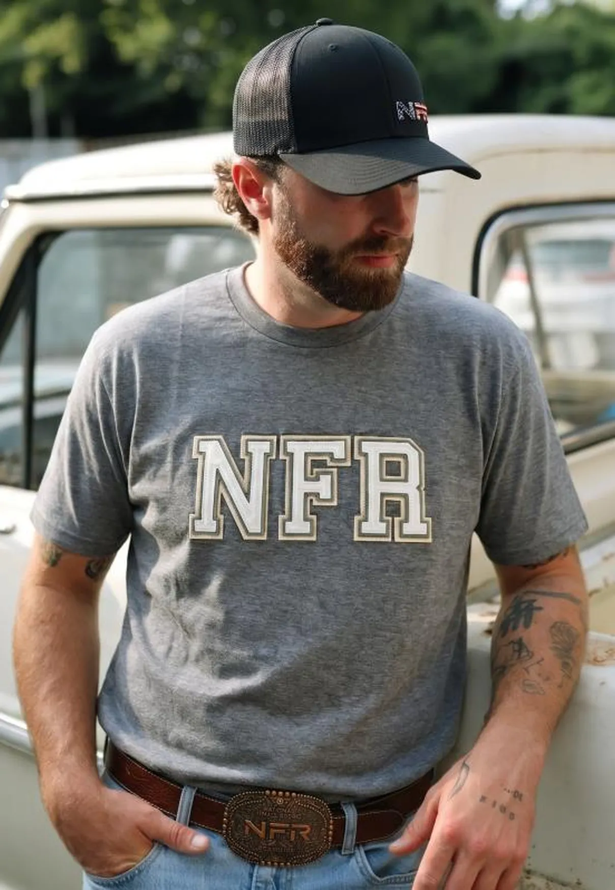 Camiseta Masculina NFR Classic Logo – Mescla Chumbo