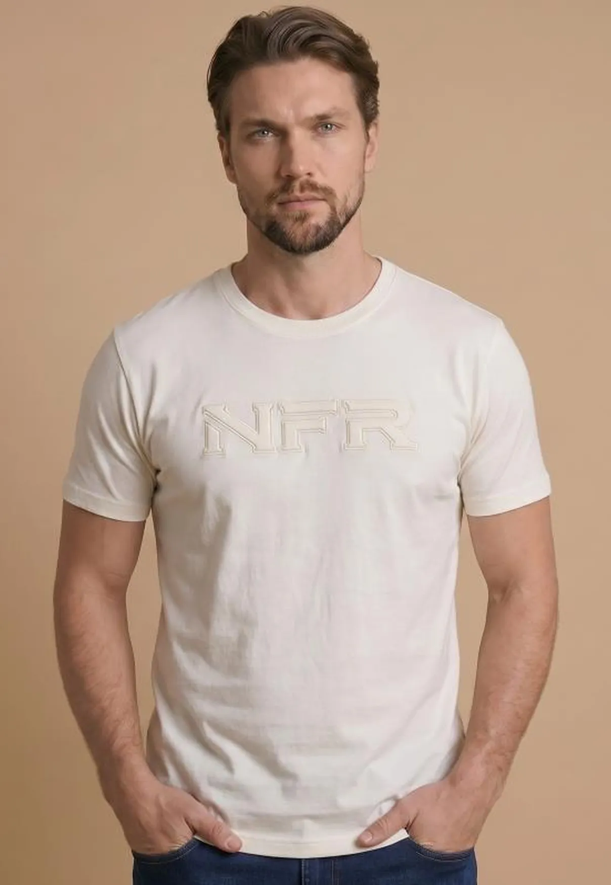 Camiseta Masculina NFR Monocromática Bordada – Off White