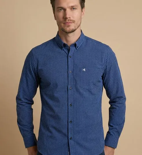 Camisa Masculina NFR Xadrez Micro Check – Azul