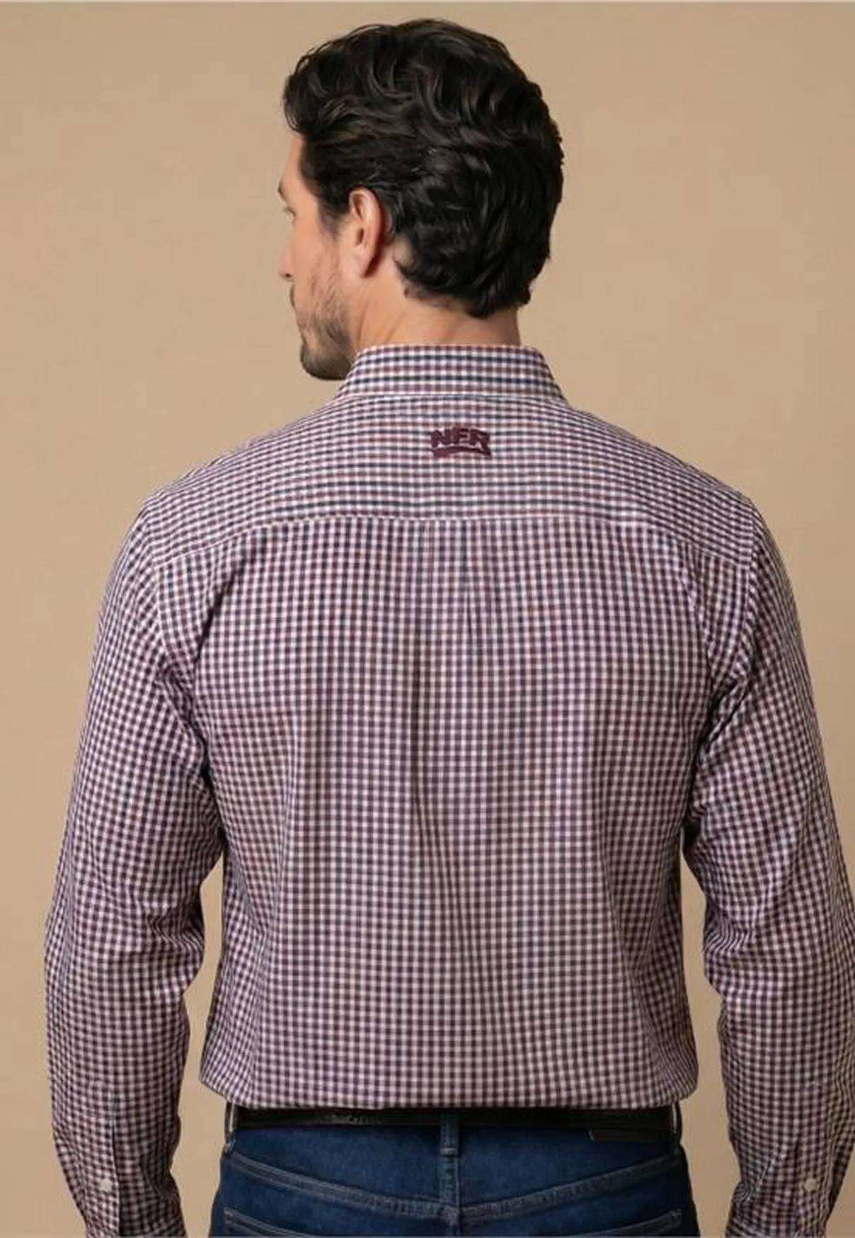 Camisa Masculina NFR Xadrez Premium – Bordô e Azul