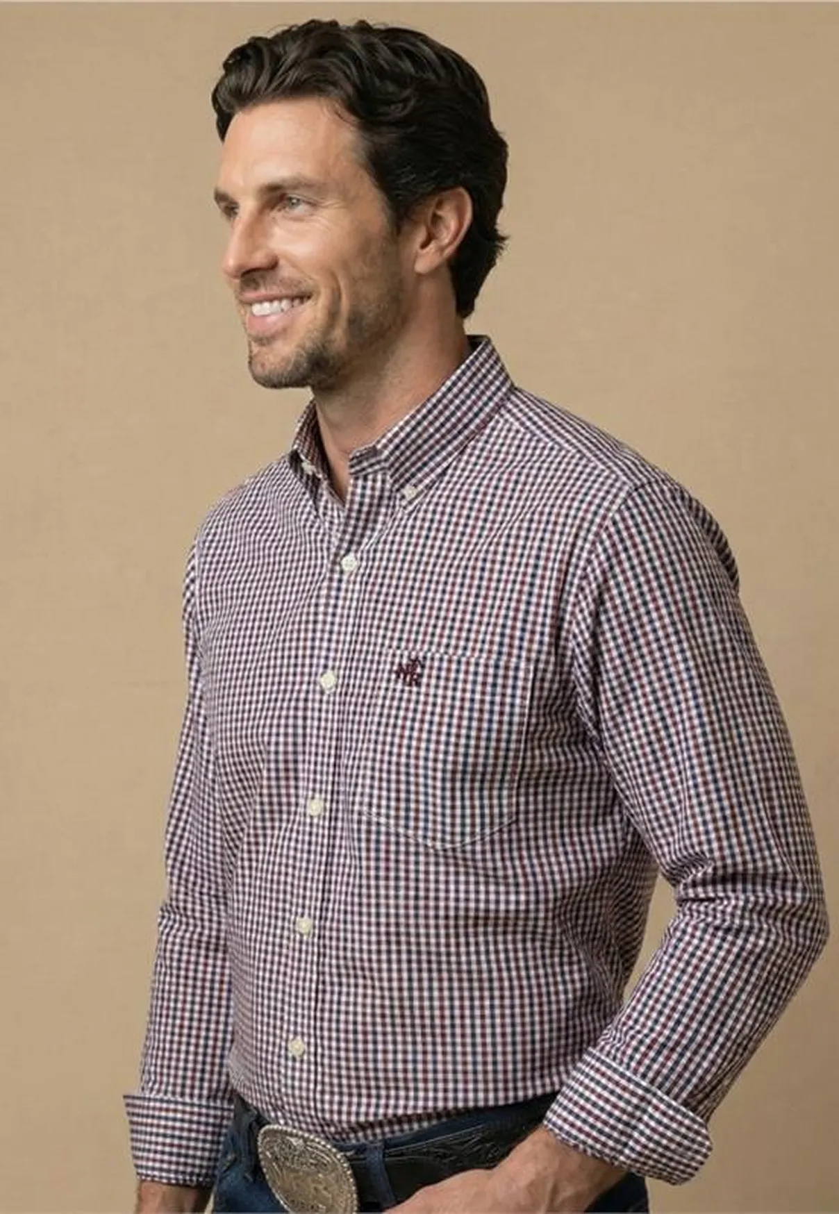 Camisa Masculina NFR Xadrez Premium – Bordô e Azul
