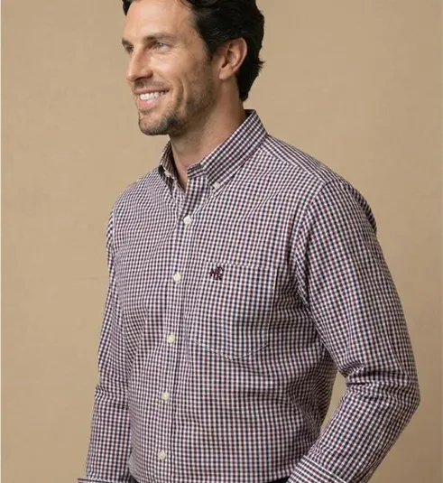 Camisa Masculina NFR Xadrez Premium – Bordô e Azul