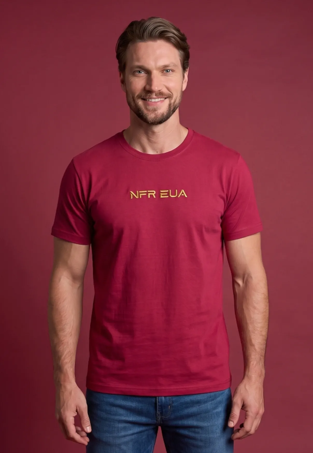 Camiseta Masculina NFR EUA Bordô