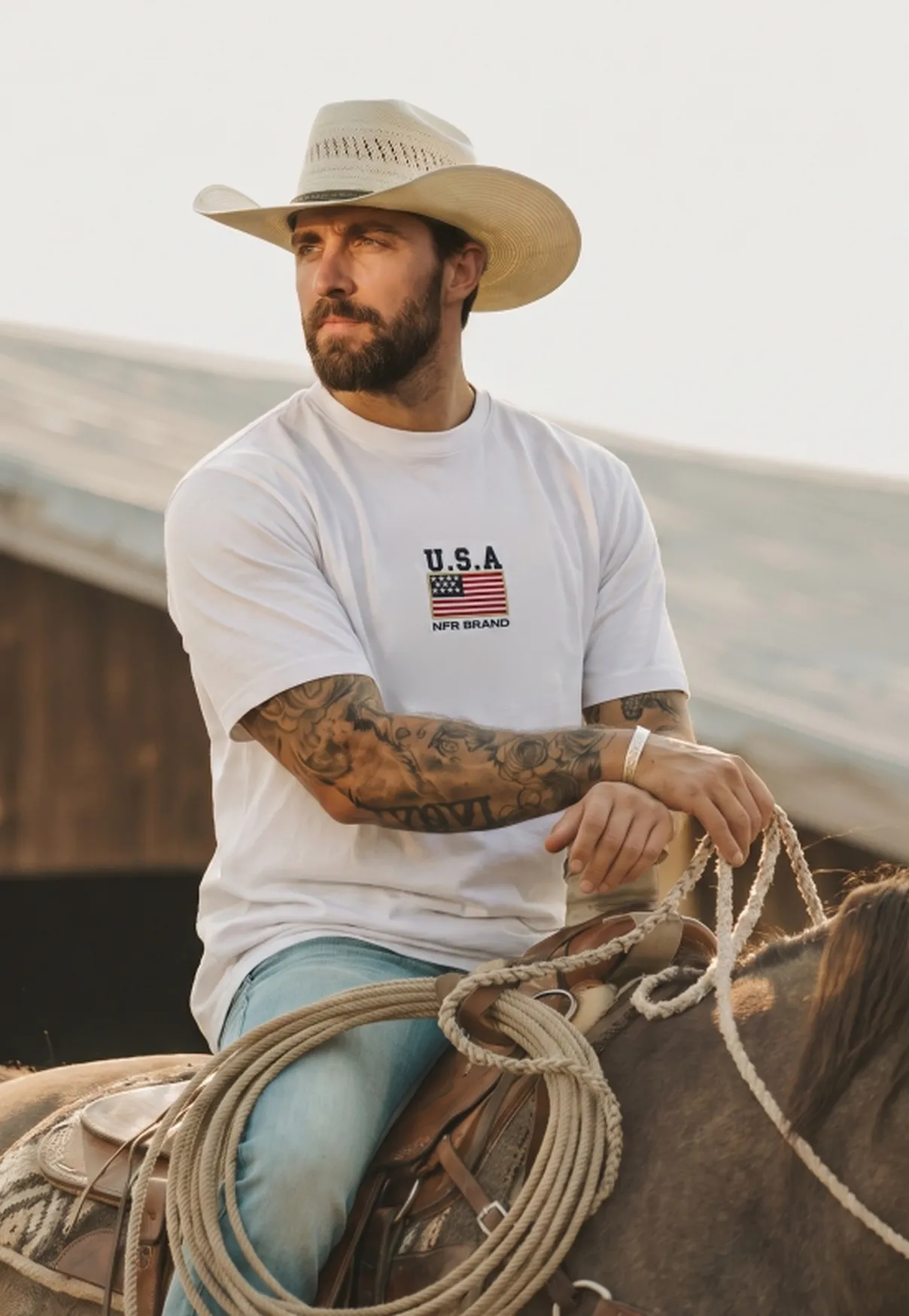 Camiseta Masculina NFR USA Branca