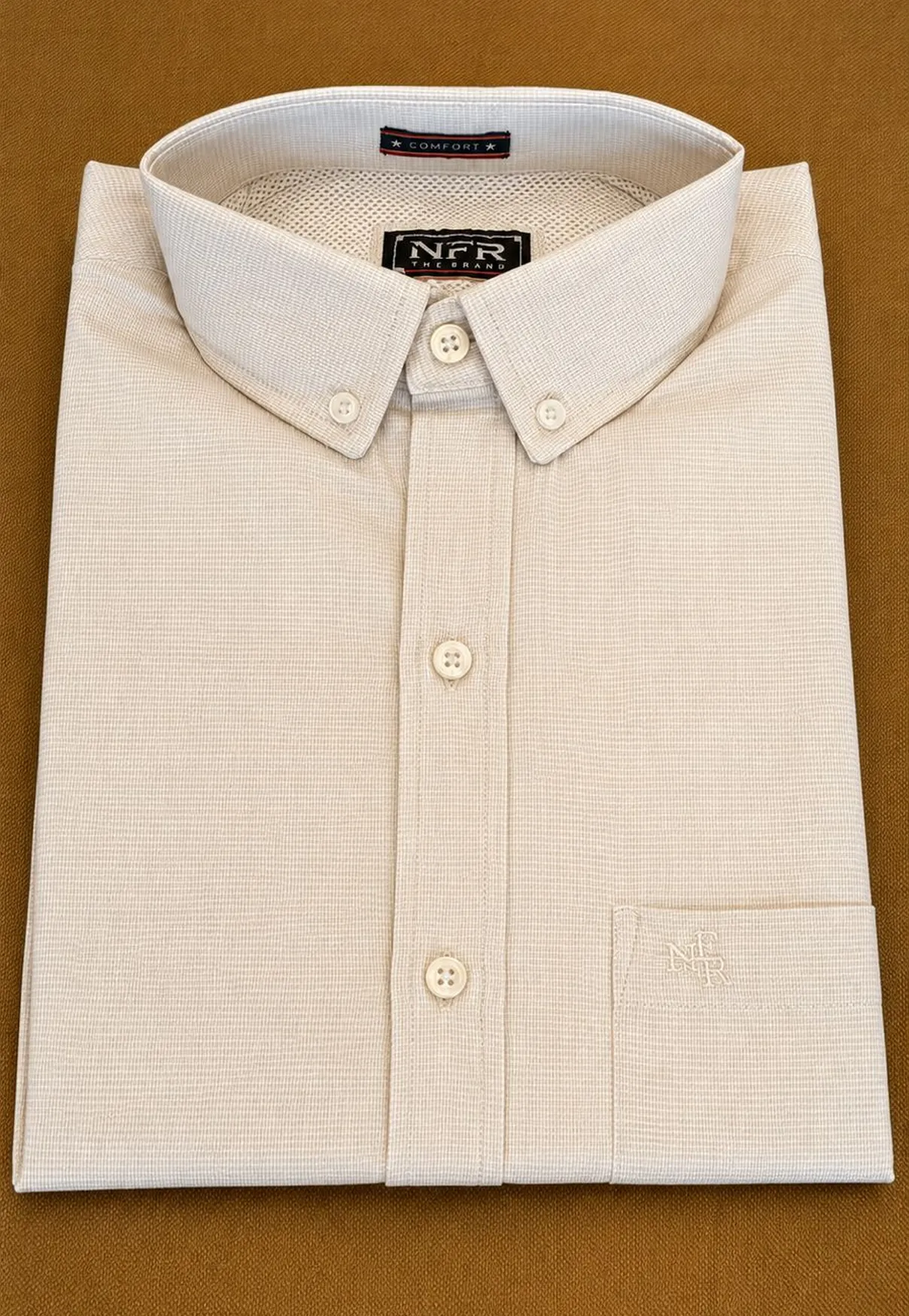 Camisa Masculina Comfort Manga Curta NFR – Bege Claro