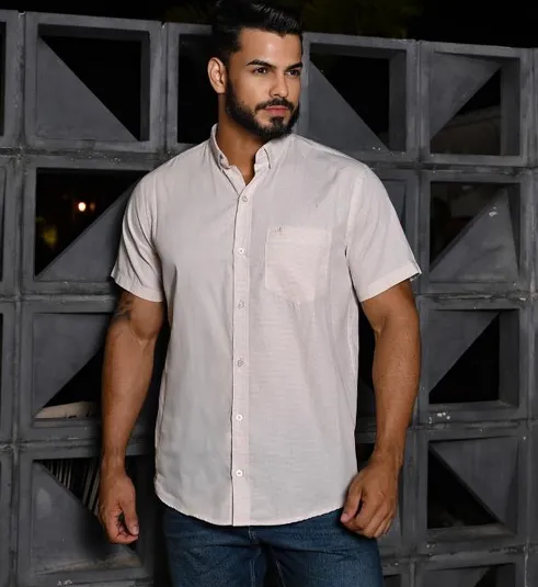 Camisa Masculina Comfort Manga Curta NFR – Bege Claro