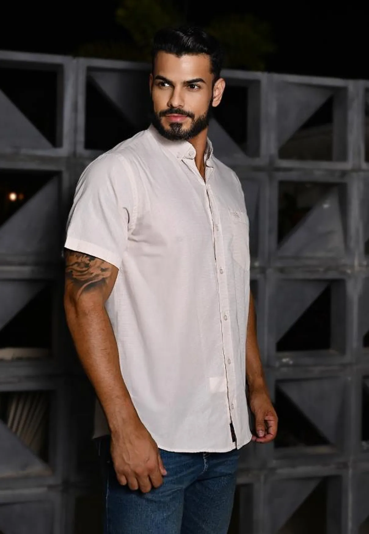 Camisa Masculina Comfort Manga Curta NFR – Bege Claro