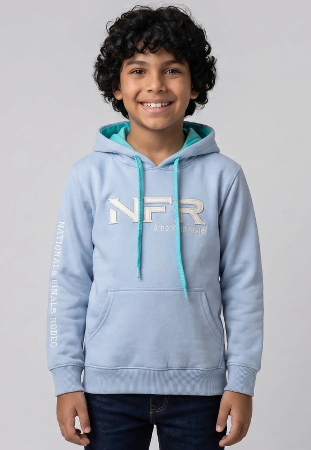 Moletom Infantil NFR American Style com Capuz – Azul Claro