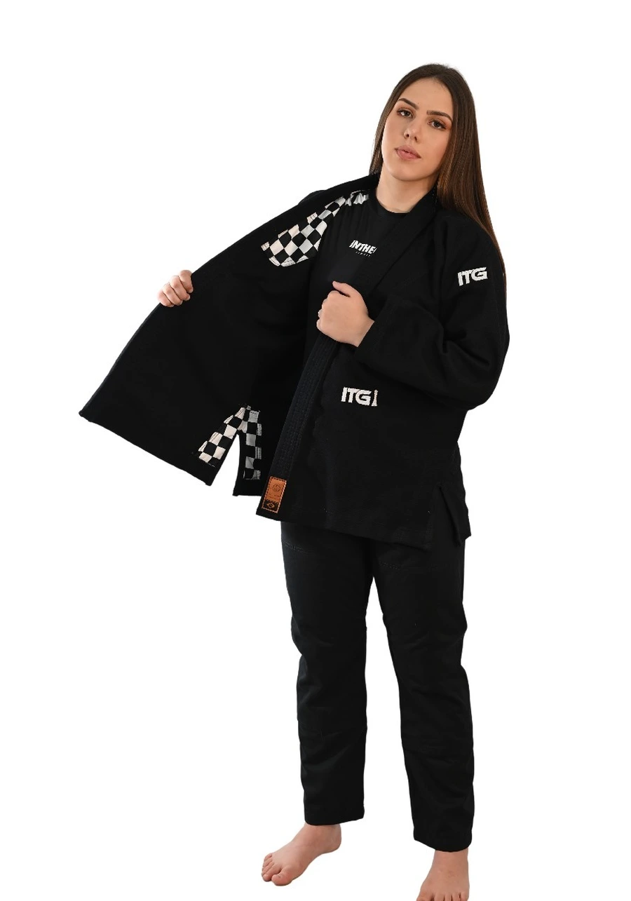 Kimono In The Guard Feminino Xadrez Preto