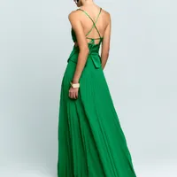 Vestido Longo Com Saia Plissada Verde Bandeira Dancing Wind - imagem 2