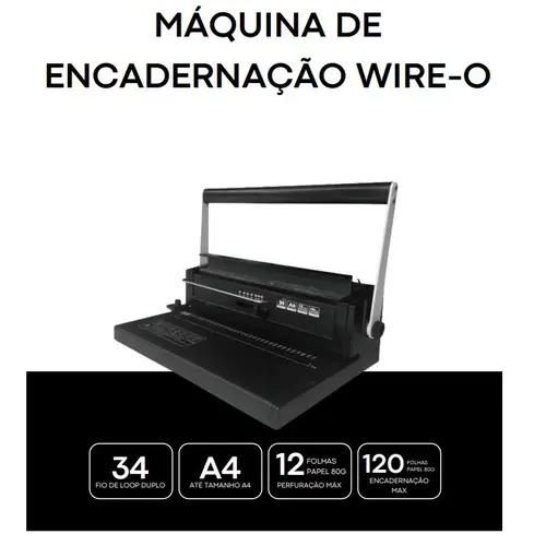Maquina Perfuradora e Encadernadora em Wire-o (Duplo anel) - 3:1 Passos - W-12M