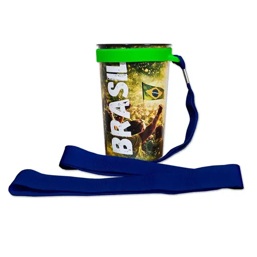 Kit Copo Eco Brasil 400ml + Cordão 20mm com Suporte de Silicone