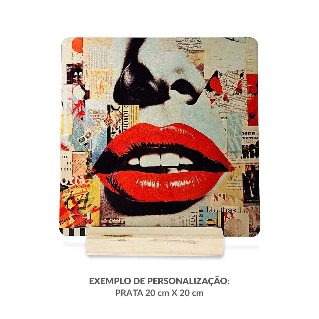 Exemplo de placa prata para sublimação 20x20 cm