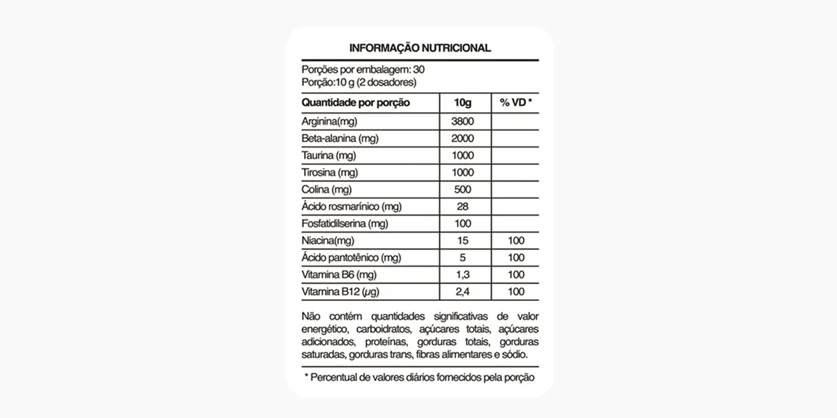 Tabela nutricional