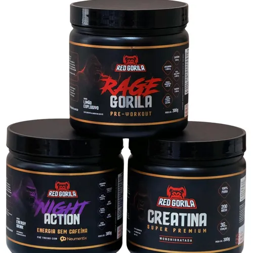 Combo Trinca Gorila - Creatina + Rage + Night Action