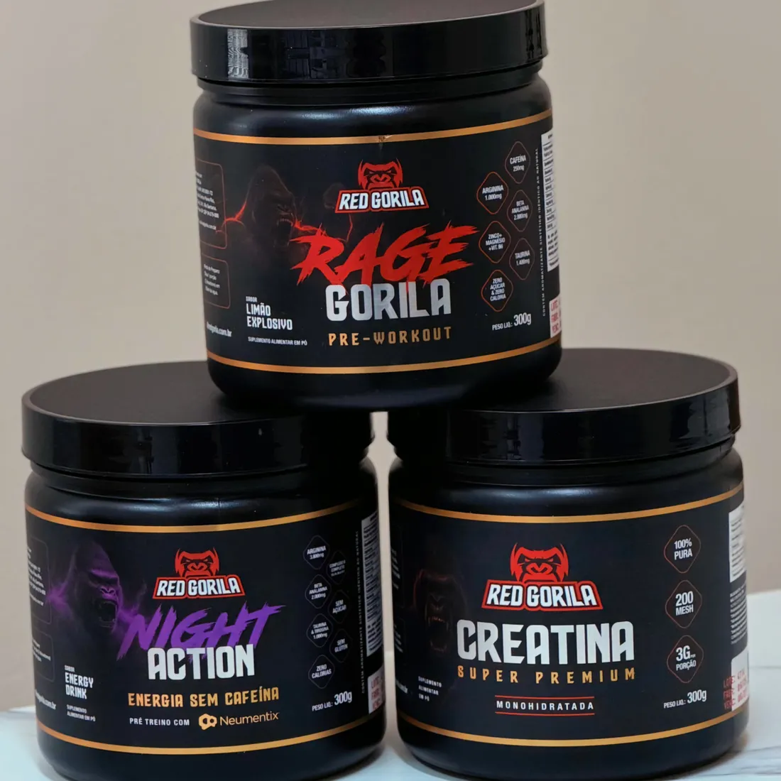 Combo Trinca Gorila | Creatina + Pré-Treino Rage + Night Action